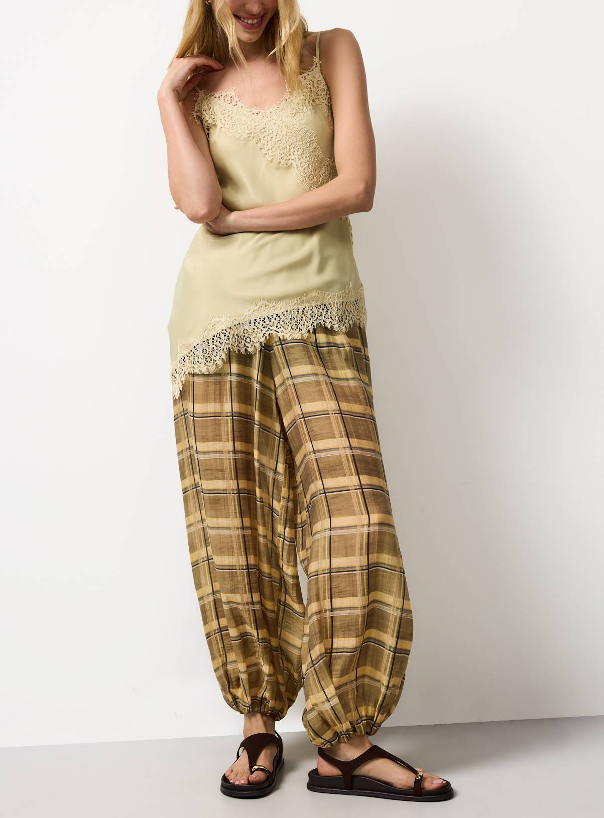 Yellow Checked Balloon Leg Trousers 18 - Image 1